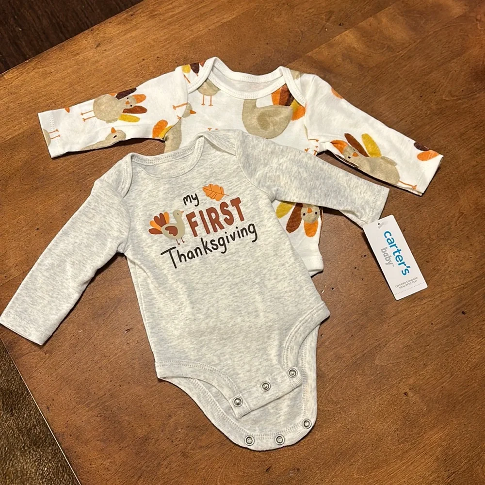 My First Thanksgiving set of 2 Turkey long sleeve 3 snap one piece